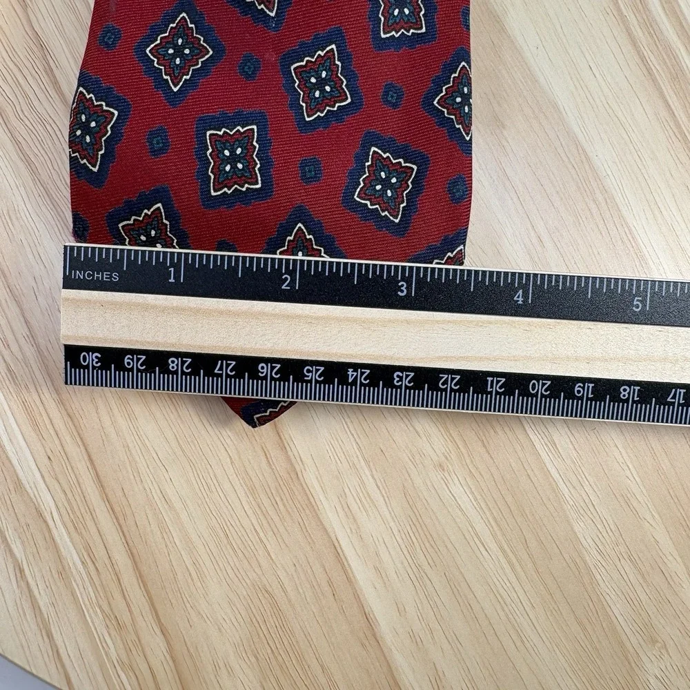 Lands' End Men's Red Blue Geometric Woven Silk Pointed Tie One Size